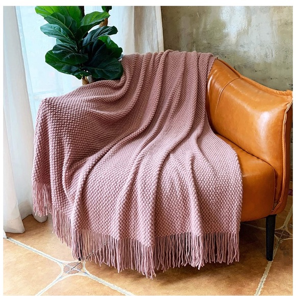 Rustic Orange Warm Cozy Knit Chic Tassel Living Room/Bed Blanket/Shawl/Cover - Picture 15 of 16